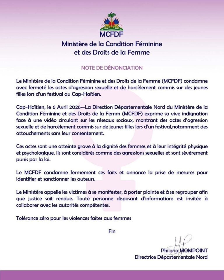 Cap-Haïtien : le MCFDF dénonce des agressions sexuelles lors d’un festival et appelle à des sanctions